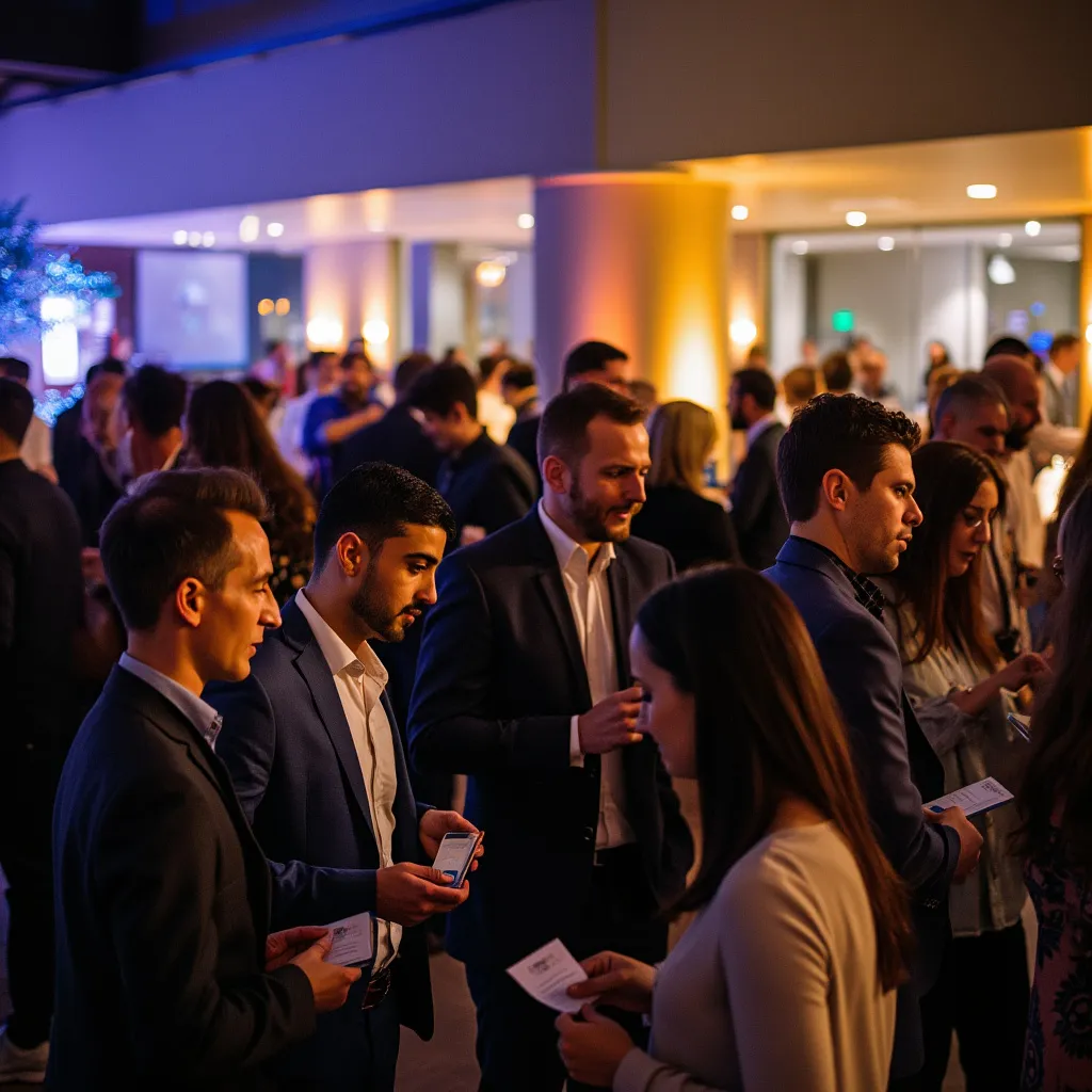 Evento de networking empresarial con profesionales conversando