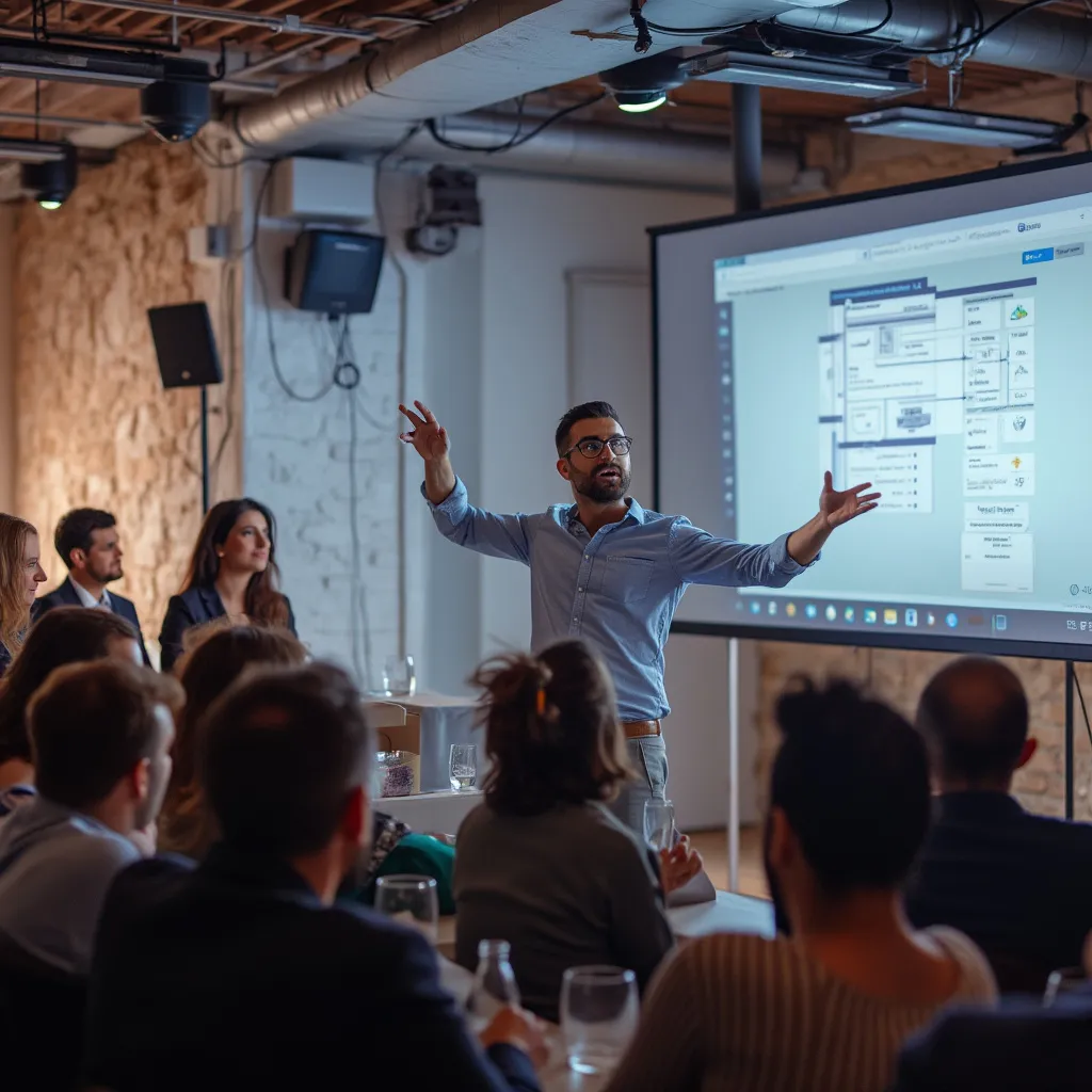 Emprendedor argentino presentando su proyecto en un curso