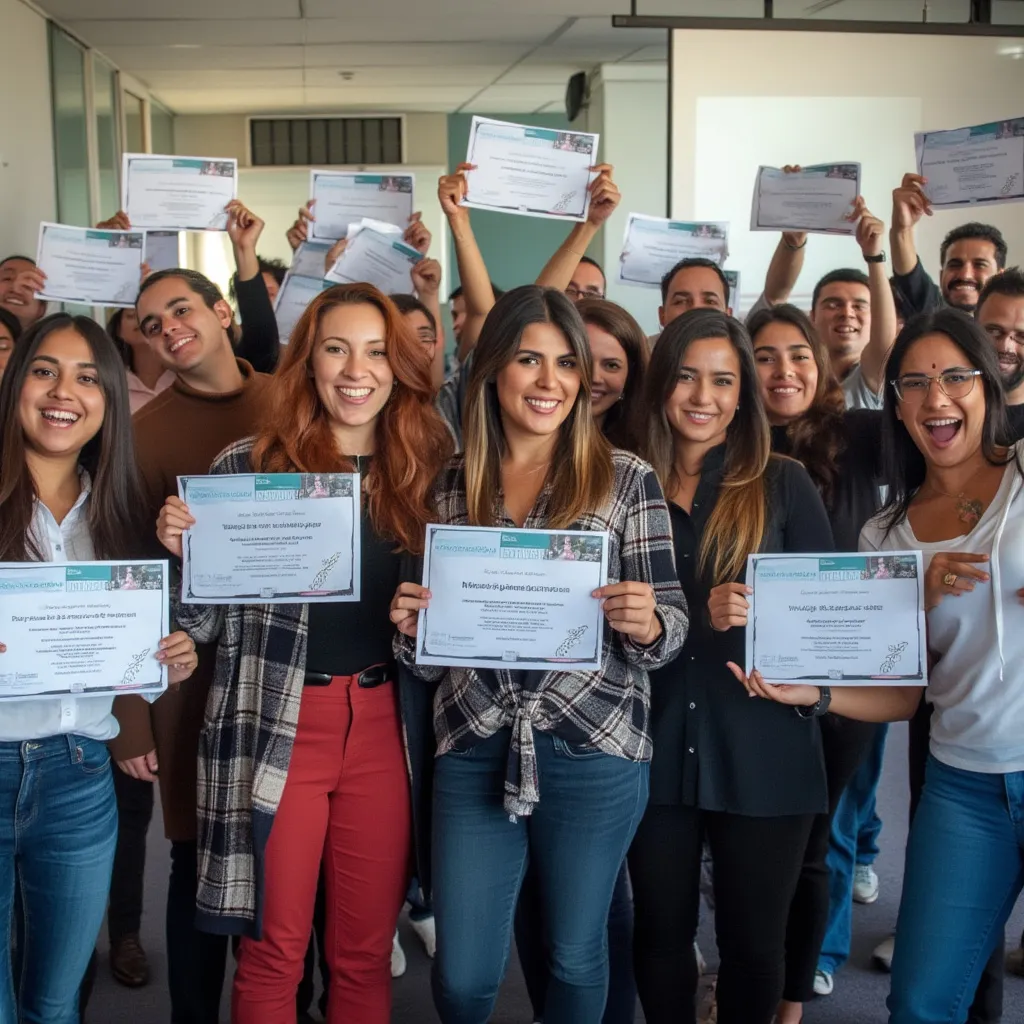 Graduación de un curso de NegociosAR con alumnos felices
